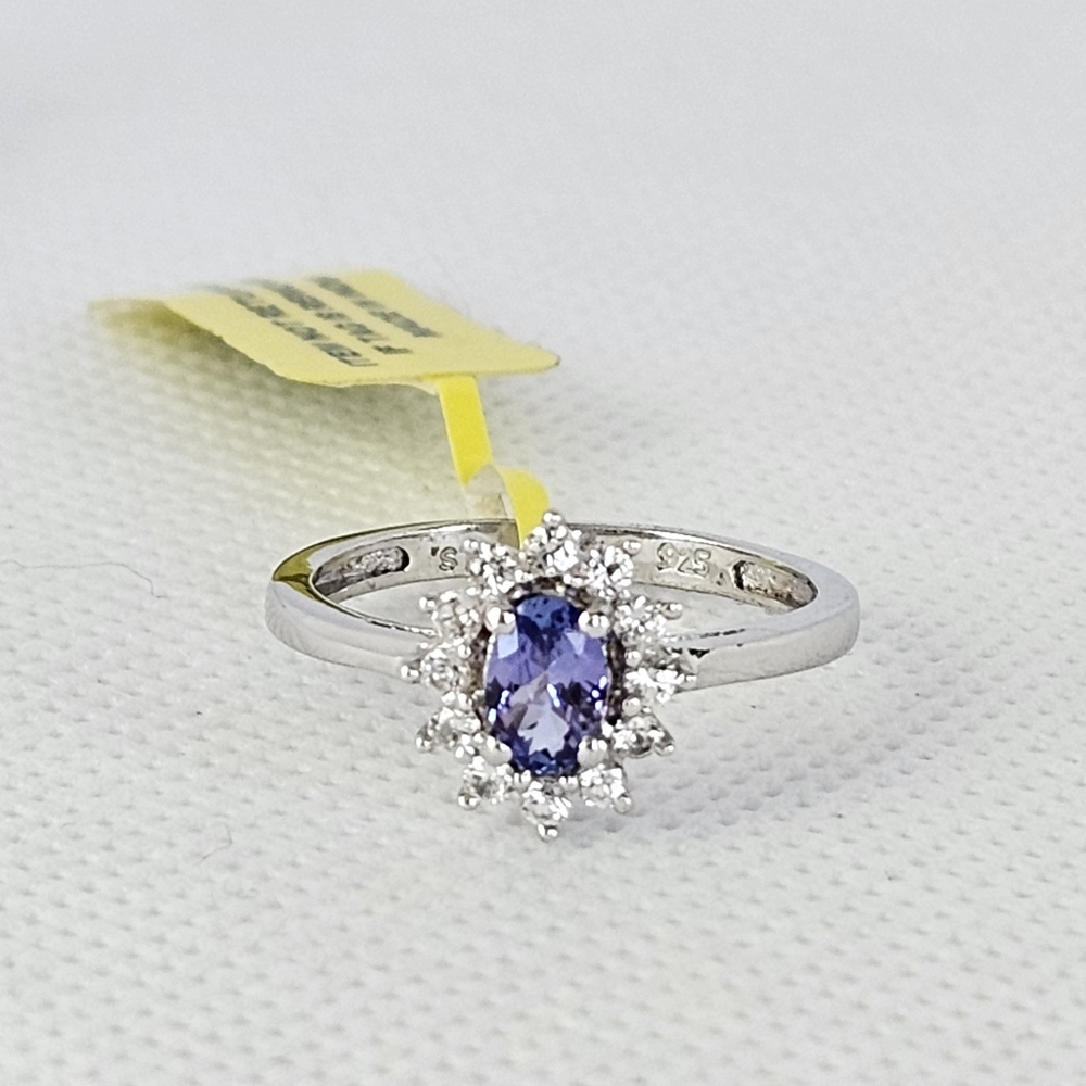 Genuine Tanzanite & White Zircon Ring Platinum over Sterling Silver Sz ! ✨️